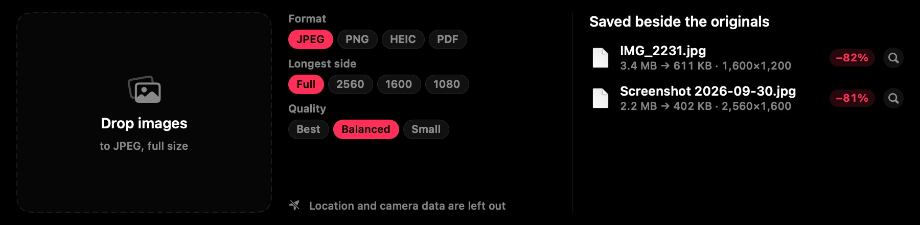 The Images tool converting photos